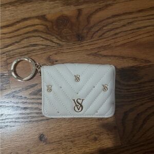 Victoria's Secret Cream Quilted Keycard Wallet with Gold Accents